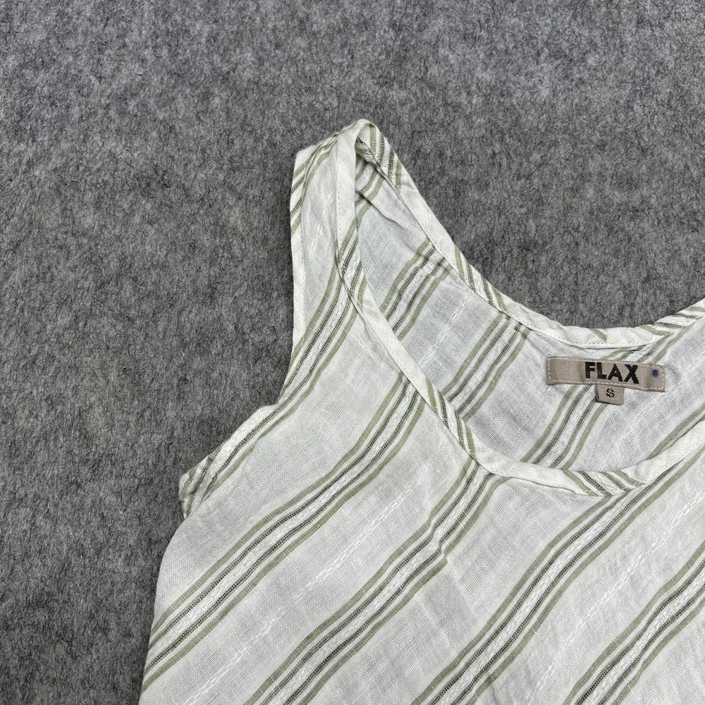 FLAX Dress Womens Small White Green Stripe Linen Sleeveless A Line Tank - Picture 9 of 14